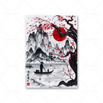 일본갑옷 일본 사무라이 캔버스 갑옷 캐릭터 터 잉어 게이샤 잉크 워시 월 아트 그림 거실 침실 홈, [11] xcm No Frame, [04]