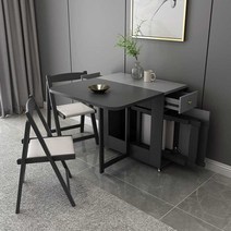아일랜드조리대 바퀴 간이 수납장 책상 확장형 좁은, 접이식 식탁 1.5m + 원목 의자x2
