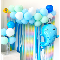 돌고래풍선 바다생일 파티 파티용품 가랜드 생일세트 DIY, 옵션 1.뿔고래벌룬클라우드