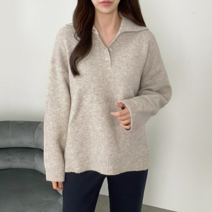 옷자락 여자 가을 카라넥 박스 오버핏 슬리브 긴팔티셔츠