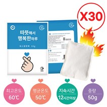 해피데이 국내 생산 12시간지속 파스형 붙이는 핫팩 대형 50g, 30개