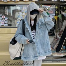 후드 분리 청자켓 데님 자켓 남녀공용 오버핏 블루죵 빈티지