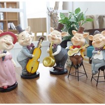 연주 노래 하는 돼지 장식품 음악 학원 인테리어인형 예쁜소품 소품, 콘드라베이스 돼지