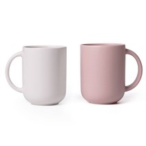 보울보울 레트로라인 핸들 머그컵 370ml x 2종 세트, 밀크화이트, 파우더핑크, 2세트