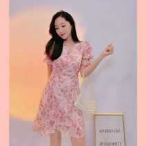 봄 여름 쉬폰 롱 원피스 예쁜 샤랄라 플라워132933 핑크 쉬폰 꽃 무늬 드레스 여성 여름 요정 분할 롱 스커트 얇은 섹션 2022 새로운 여름 기질은 얇은
