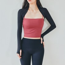 뮤즈마인 - 커버업 오버 리스트 볼레로 요가복 필라테스 커버업 상의 핑거홀 헬스 테니스 발레, M, 블랙