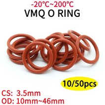 10pcs vmq o 링 씰 가스켓 두께 cs 3.5mm od 10 46mm 실리콘 고무 절연 방수 와셔 원형 nontoxi red, 외경 46mm 내경 39mm, 50개
