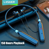 150 시간 재생 블루투스 5.2 이어폰 무선 헤드폰 (마이크 포함) 9D 스테레오 게임 스포츠 넥 밴드 이어 버드 헤드셋, 02. Black