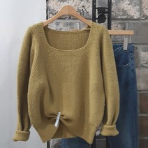 상상그이상 여성용 골드 잔펄 스퀘어 긴팔니트