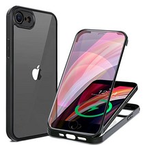 HAUTRKBG iPhone SE용 케이스 제2세대 iPhone 8용 케이스 360° 전면 보호 [양면 강화 유리] [100% 화면 감도] 풀 커버 무선 충전 대응 미군 MIL 규격 취득 내충격 아이폰 se2 4.7 인치(블랙)