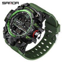 카시오 지샥 시계 호환 전자 워치 학생 군인 시계 Gstyle new men watch, CHINA, 3133 모델 블랙 바디 + 그린 포인트