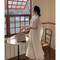 (바니뉴욕)핫섬머-럭셔리하고 우아한-쉬폰 민소매 스카프넥 셔링 롱원피스- 여자하객룩