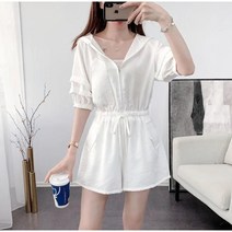 Momolatti 여성 후드 점프수트 여름 반팔 반바지점프수트