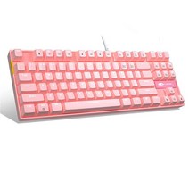 MageGee 블루 스위치가 기계식 게이밍 키보드 컴팩트 87키 유선 컴퓨터 윈도우 노트북 PC 게이머용 LED 아이스 백라이트 화이트, Pink/Red Switch
