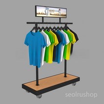 의류 매장 일자형 이동식행거 철제 우드 스탠드 상단광고프레임, 원형행거_지름0.8미터 높이1.35미터