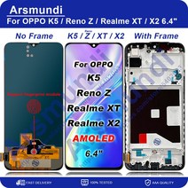 OPPO K5 Reno Z LCD 디스플레이 스크린 용 AMOLED Realme X2 용 터치 패널 디지타이저 Realme XT LCD 디스, 한개옵션1, 04 Realme X2 No Frame