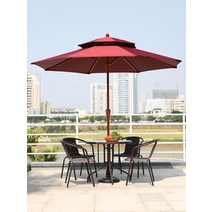 야외 우산 안뜰 대형 접는 타프 편의점 카페 테이블과 의자 파라솔 세트, 20 모조 우드 라운드 더블 탑 2.7 미터 +  캐스