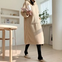 치코엘라- 임덴조 캐주얼 포켓 롱 양털 후드원피스