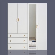 웰튼 이안1600 하이글로시옷장셋트 6자장롱셋트, 화이트-거울옷장+3서랍장롱