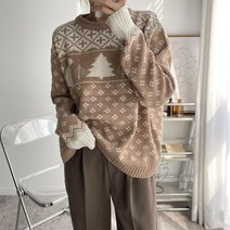 뜨개진 여성용 울 자카드 패턴 스퀴럴 라운드 니트