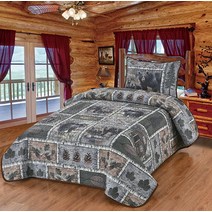DeLeon Collections Bear Lodge 패치워크 퀼트 침구 세트 / 사이즈: 트윈 퀼트 + 표준 샴 1개