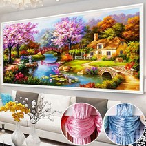 십자수 수놓다 면사 크게 응접실이 있다 통큰 몽환 집산수 풍경이다 그림 자기 핸드메이드 1668683794, 만 수놓다 152 *75CM 명주실