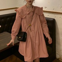 [랜덤플레이] 빅 카라 주름 박시 미니 원피스