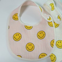 파파쏘잉 스마일 이중요루거즈면 침받이 무형광 양면 아기 이유식 턱받이 3종, M(단추타입), 베이비핑크