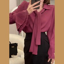 상의 프렌치 플레어 소매 블라우스 여 이른 봄 디자인 소소한 블라우스
