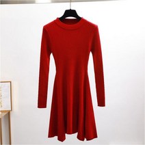 A 라인 스웨터 드레스 라운드넥 두꺼운 니트 미니 여성용 따뜻한 피부관리 원피스 겨울