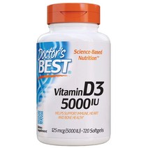 닥터스베스트 비타민 D3 5000 Iu 건강한 뼈 치아 심장 및 면역 지원 NonGMO 글루텐 프리 대두 720 Count 1팩