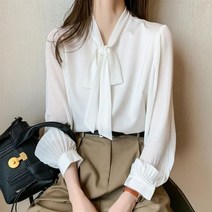 코발트 블루 셔츠 파란색 블라우스 남방 난방 솔리드 컬러 v넥 폴드 보우 의류 가을 신제품 루즈 캐주얼 탑스 올 매치 오피스 레이디