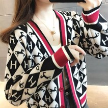 노이디제이 아가일 체크 V넥 가디건 INO396A