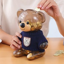 귀여운 곰돌이 투명 저금통 인테리어 소품, 레드