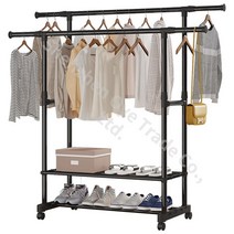 신축식 프리미엄 이동식 더블 스탠드행거, 2층 신축 더블 행거+바퀴