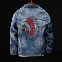 해외직구 남자 라이더 가죽 자켓봄가을 데님 코트 남성 트렌드 한국판 인디언 자수 슬림 빅 사이즈 라이딩-100315