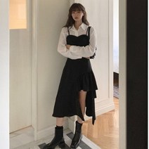 포린박스 블랙 언발 옆트임 레이어드 스립 나시 롱 원피스 YJ