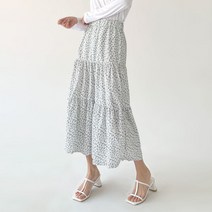 3단 캉캉 잔꽃 나염 밴딩 롱 스커트