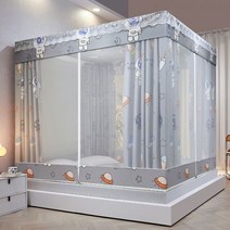 게르 몽골 브래킷 낙하 방지 가정용 3 도어 유르트 완전 밀폐형 텐트와 통합 된 암막 모기장 및 침대 커튼, 01/풀바텀T지퍼-우주비행사(모기장+브래킷+커튼), 1.2x1.9m 순 침대 크기에 적합