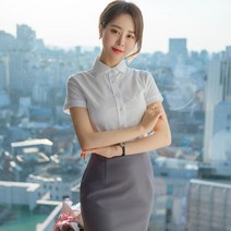 아이스크루 여성 면 둥근 기본카라 면접 반팔 블라우스 화이트 셔츠
