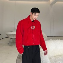 스프라이트 텍스쳐 레드 크롭 자켓 벨트 브레스트 포인트 숏 재킷