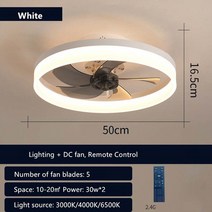 실링팬 미니실링팬 씰링팬조명이 달린 모던 LED 천장 선풍기 AC 모터 6 단 타이밍 50cm 낮은 바닥 로프, 01 White 50cm_02 220V