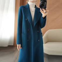 양면 캐시미어 코트 여성 중 롱 더블 버클 단색 캐시미어 두꺼운 모직 코트 가을겨울 신상품