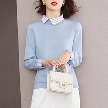넷투넷코리아 여성 레이어드 스트라이프 카라 셔츠 니트 맨투맨