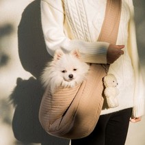 중형견슬링백 애견 포대기 산책 외출 가방 크로스백, 아이보리딸기