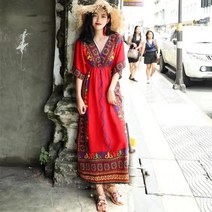 여성 쉬폰 에스닉 원피스 드레스 휴가 피서 비치 바캉스