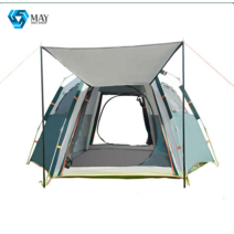 MAY SHOP 원터치 방수텐트 야외 캠핑 텐트 2층 휴대용 접이식 오픈 전자동 피크닉 선캠핑 장비 등산 선루프 원터치 텐트 추천, 먹색 육각밴드 현관-8인, 텐트+방습매트+피크닉매트+싱글쿠션침대