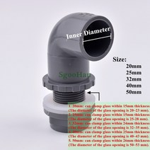 1PC ID 20 50mm PVC 파이프 수족관 물고기 탱크 90 팔꿈치 배수 커넥터 오버플로 스레드 물 공급 조인트, [01] inner dia 20mm, [02] 1PC, 02 1pc_01 inner dia 20mm