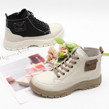 마스 여성 가죽 키높이 하이탑 패션 옆지퍼 발편한 통굽 스니커즈 운동화 굽4cm