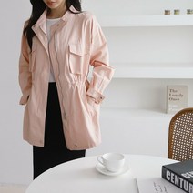 하프 간절기 허리끈 면 사파리 야상